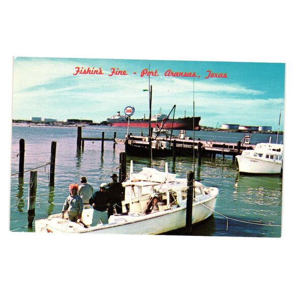 Vintage Postcard Fishing Fine Port Aransas Texas Frank B Whaley Boat Barge Water - Picture 1 of 2